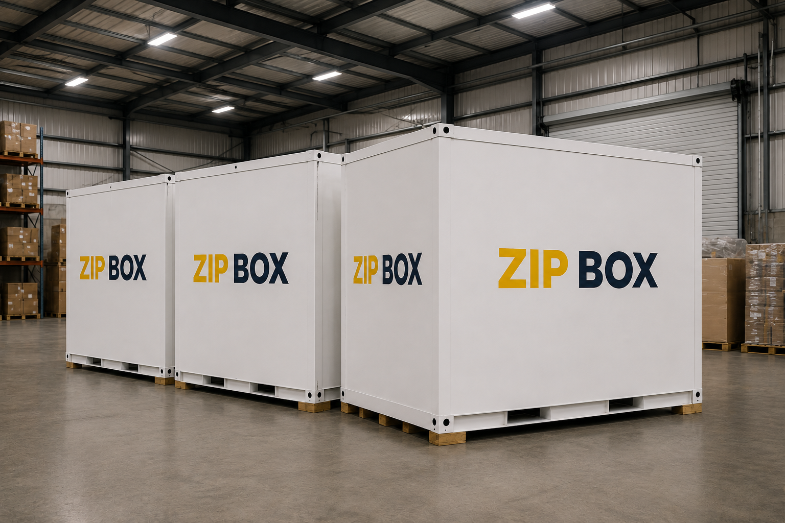 Multiple Zip Box storage containers inside our secure El Cajon warehouse facility
